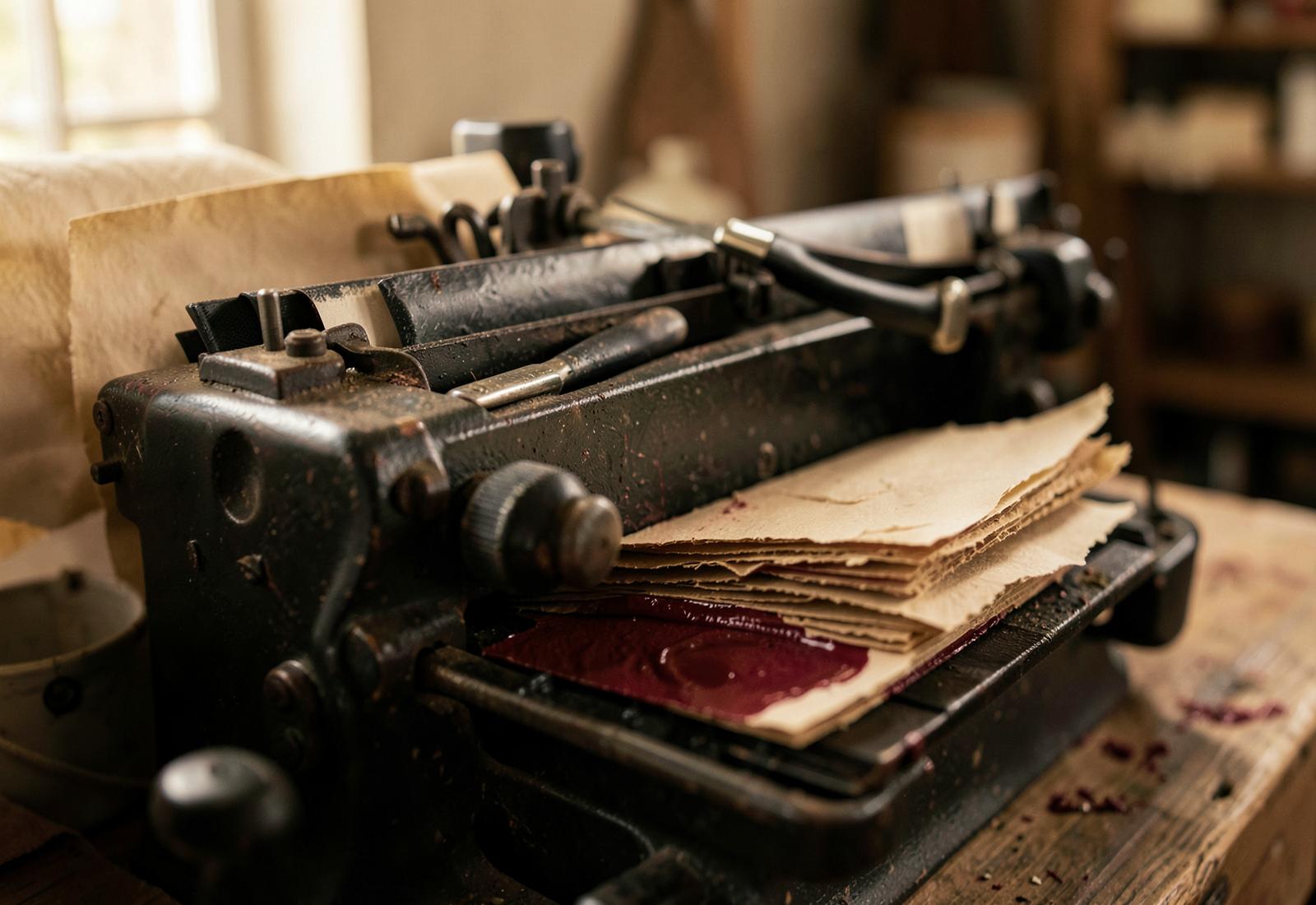 Presse typographique et feuilles de papier dans un atelier d'impression artisanale